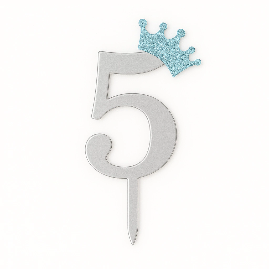 Adorno para Torta con Coronita N 5 - Plata 11 cm