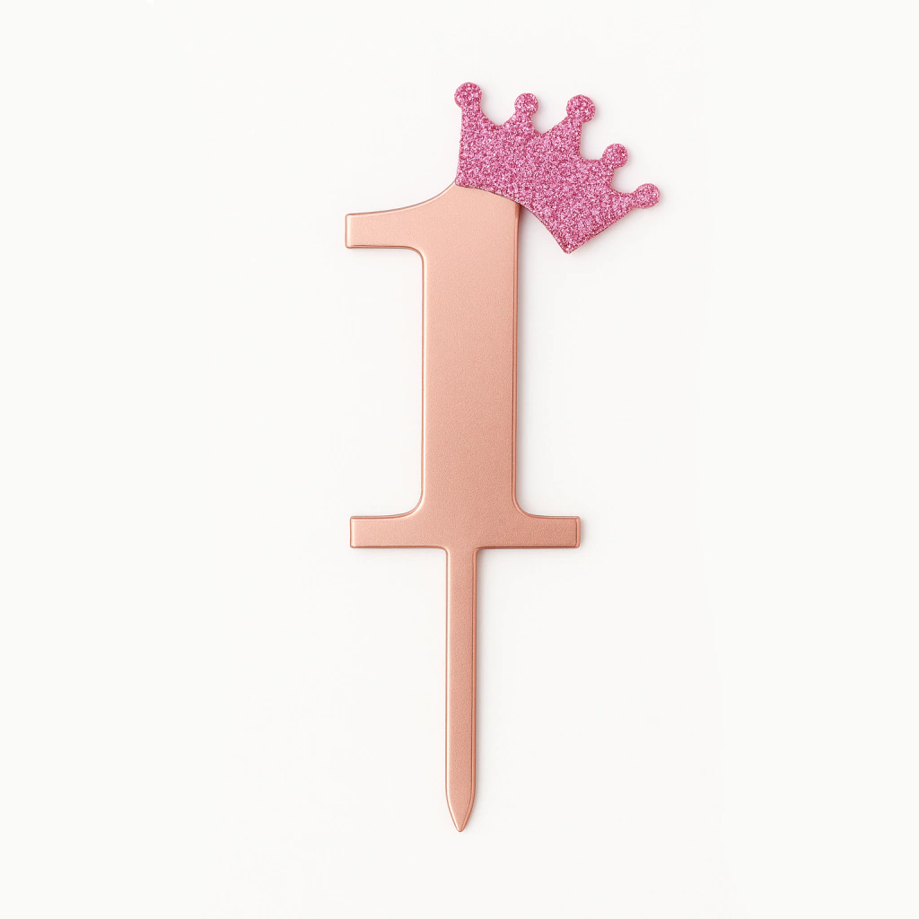 Adorno para Torta con Coronita N 1 - Rosa Gold 11 cm