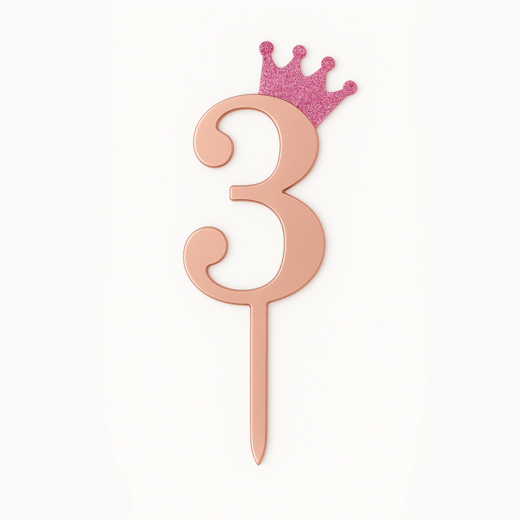 Adorno para Torta con Coronita N 3 - Rosa Gold 11 cm
