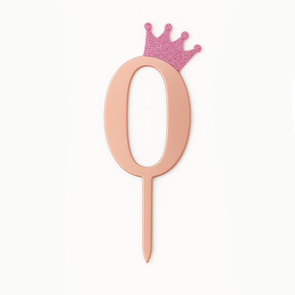 Adorno para Torta con Coronita N 0 - Rosa Gold 11 cm