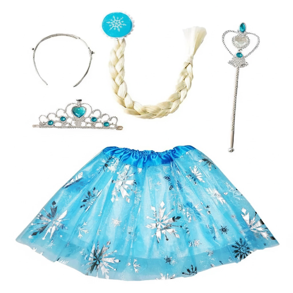 Set Frozen 4 Piezas (Corona + Trenza + Tutú + Varita)