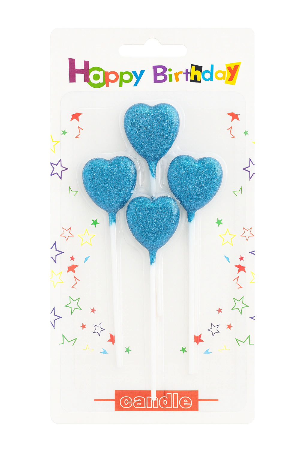 Vela Corazón Gibreada con Palito - Pack x4 (Azul)