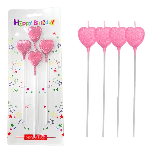 Vela Globito Gibreada Con Palito 15 Cm X4U Rosa