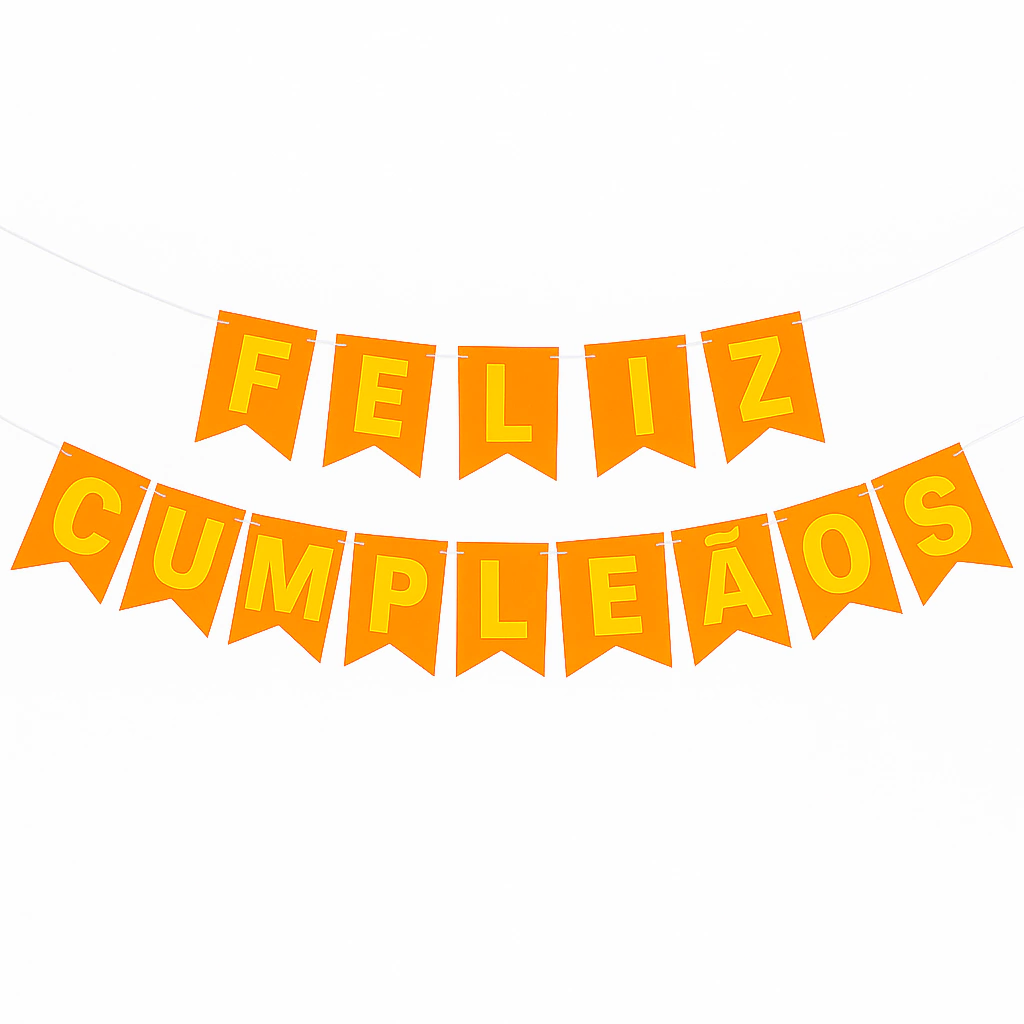 Banderín Neón "Feliz Cumpleaños" Naranja + Cinta