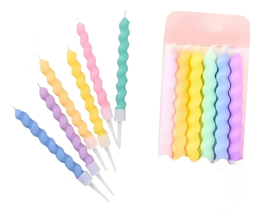 Vela Tirabuzon Pastel Con Porta Vela X6U