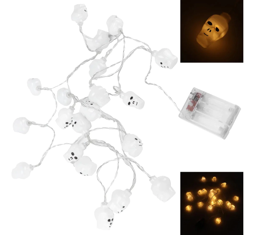 Guirnalda Led 20 Luces Calavera/Craneo 3.20M Pila Aa Calida