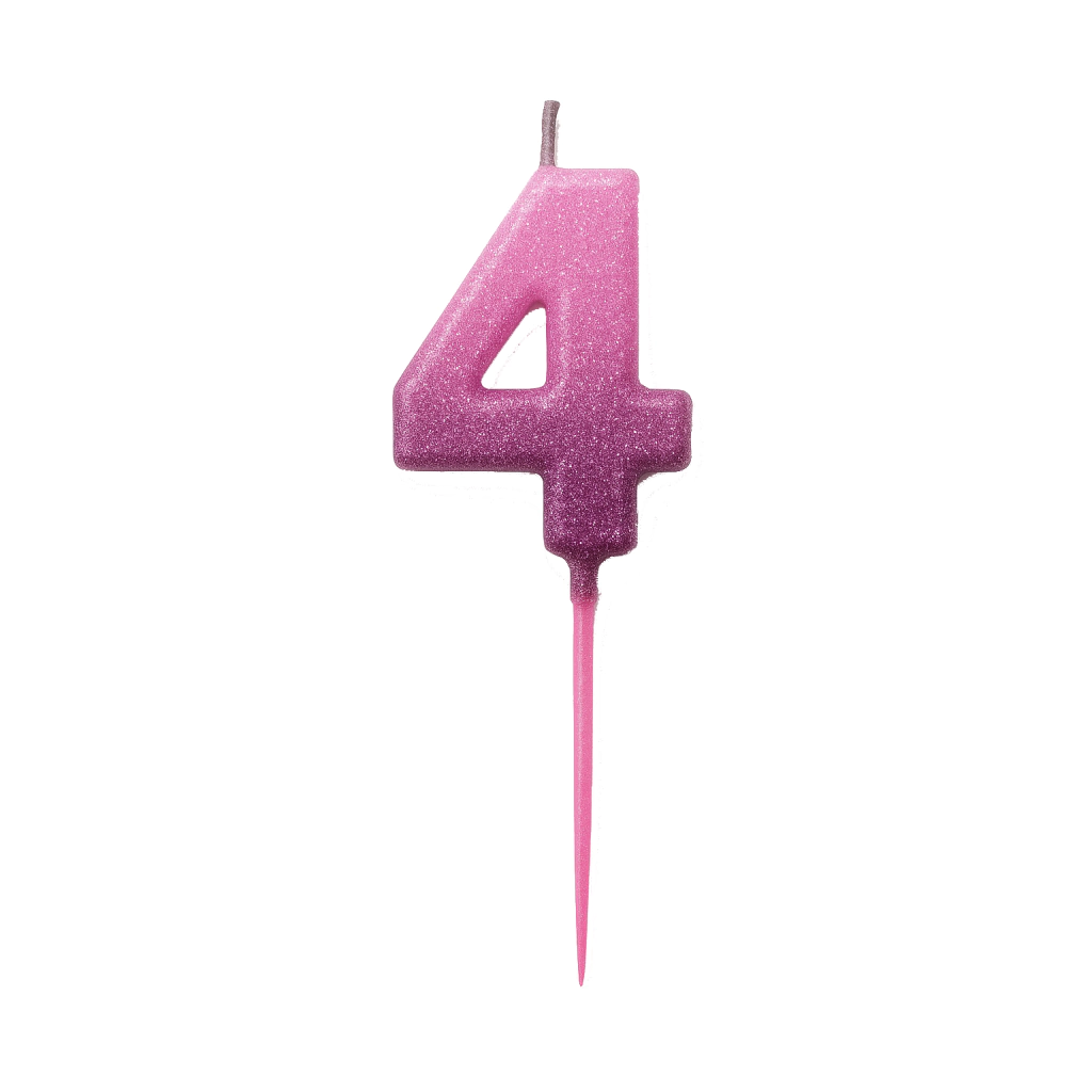 Vela Número 4 Gibreada Degradé Rosa con Palito