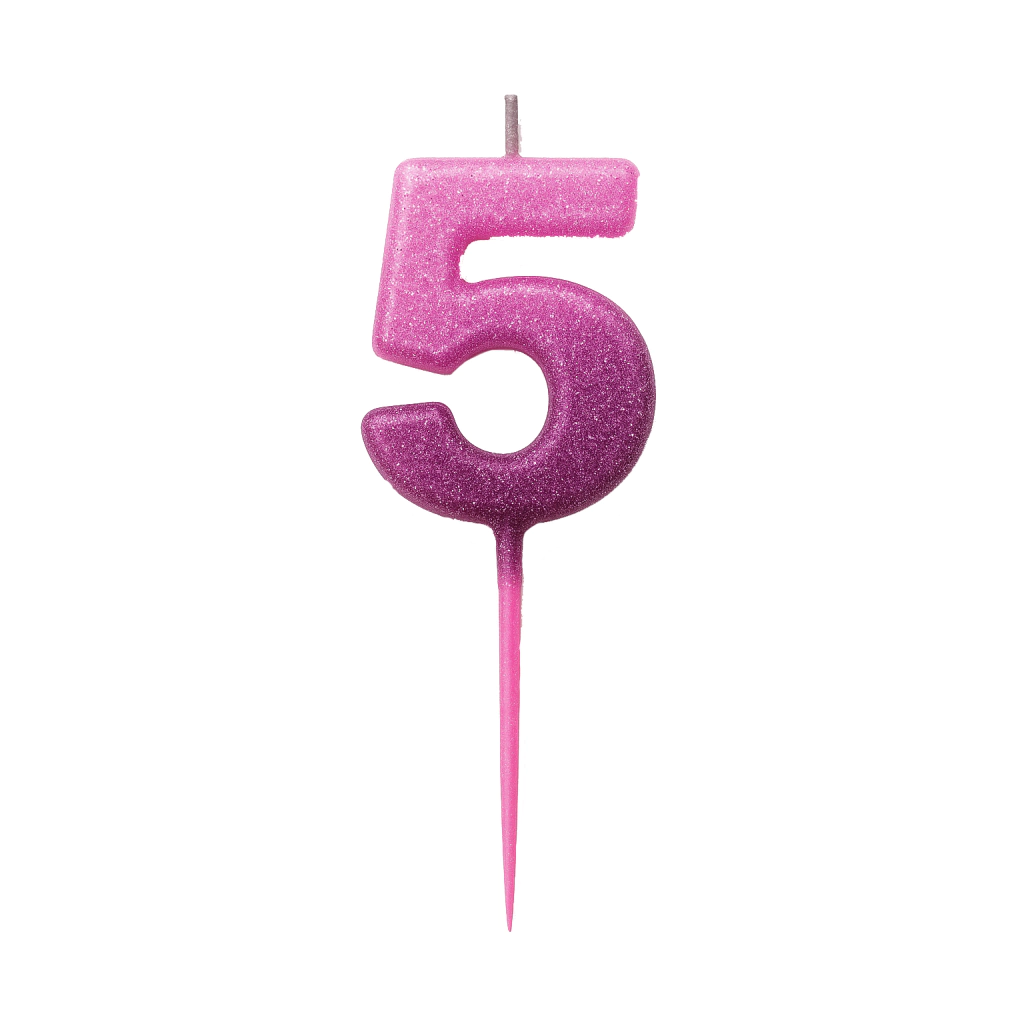 Vela Número 5 Gibreada Degradé Rosa con Palito
