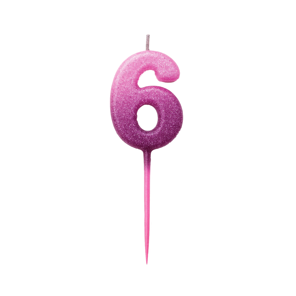 Vela Número 6 Gibreada Degradé Rosa con Palito