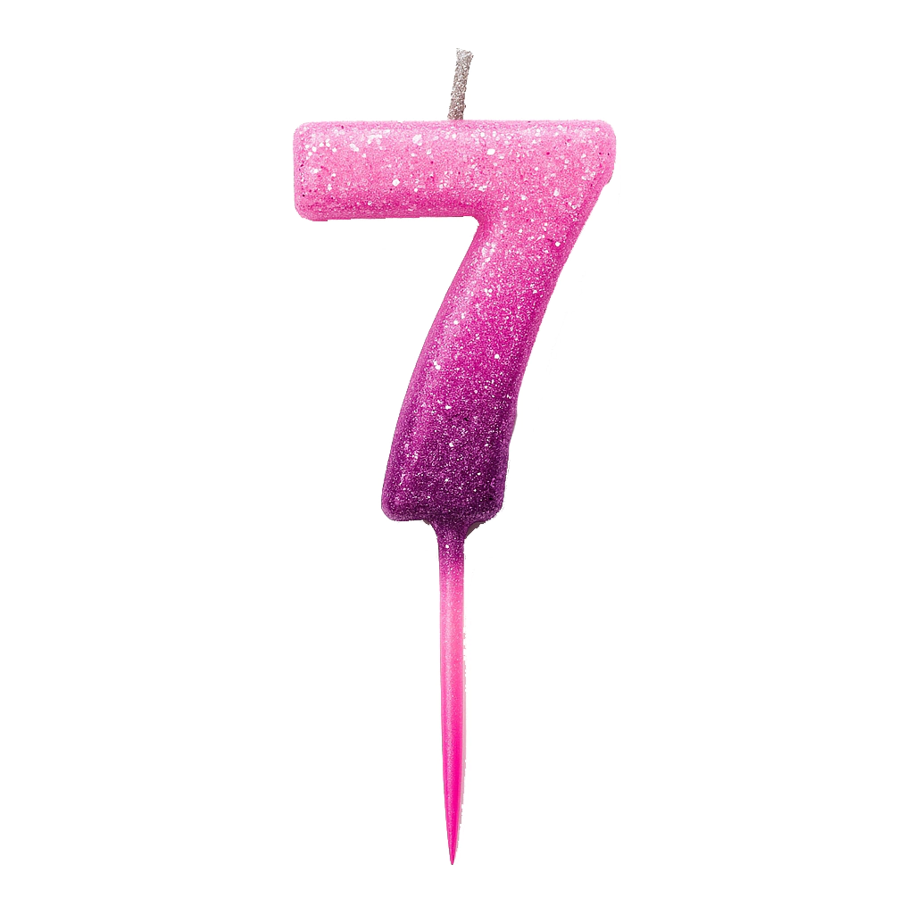 Vela Número 7 Gibreada Degradé Rosa con Palito