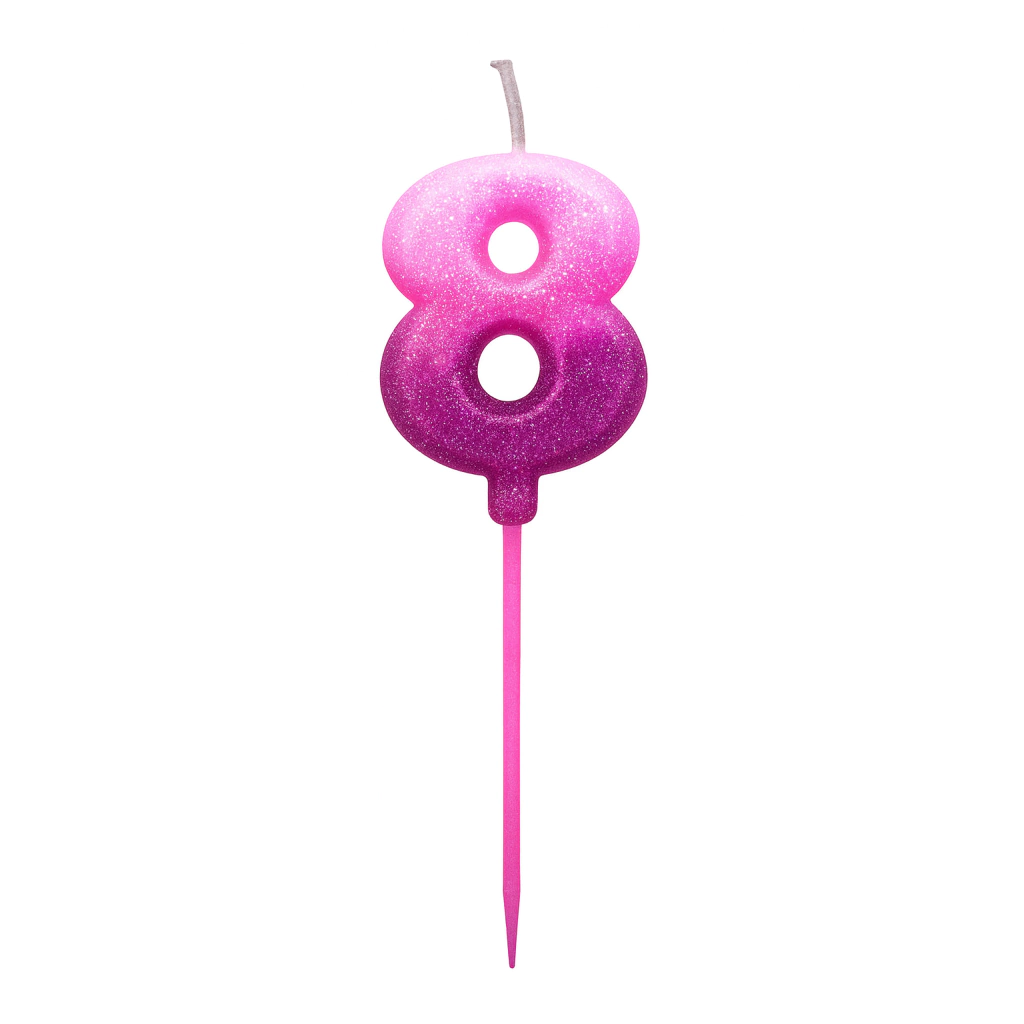 Vela Número 8 Gibreada Degradé Rosa con Palito