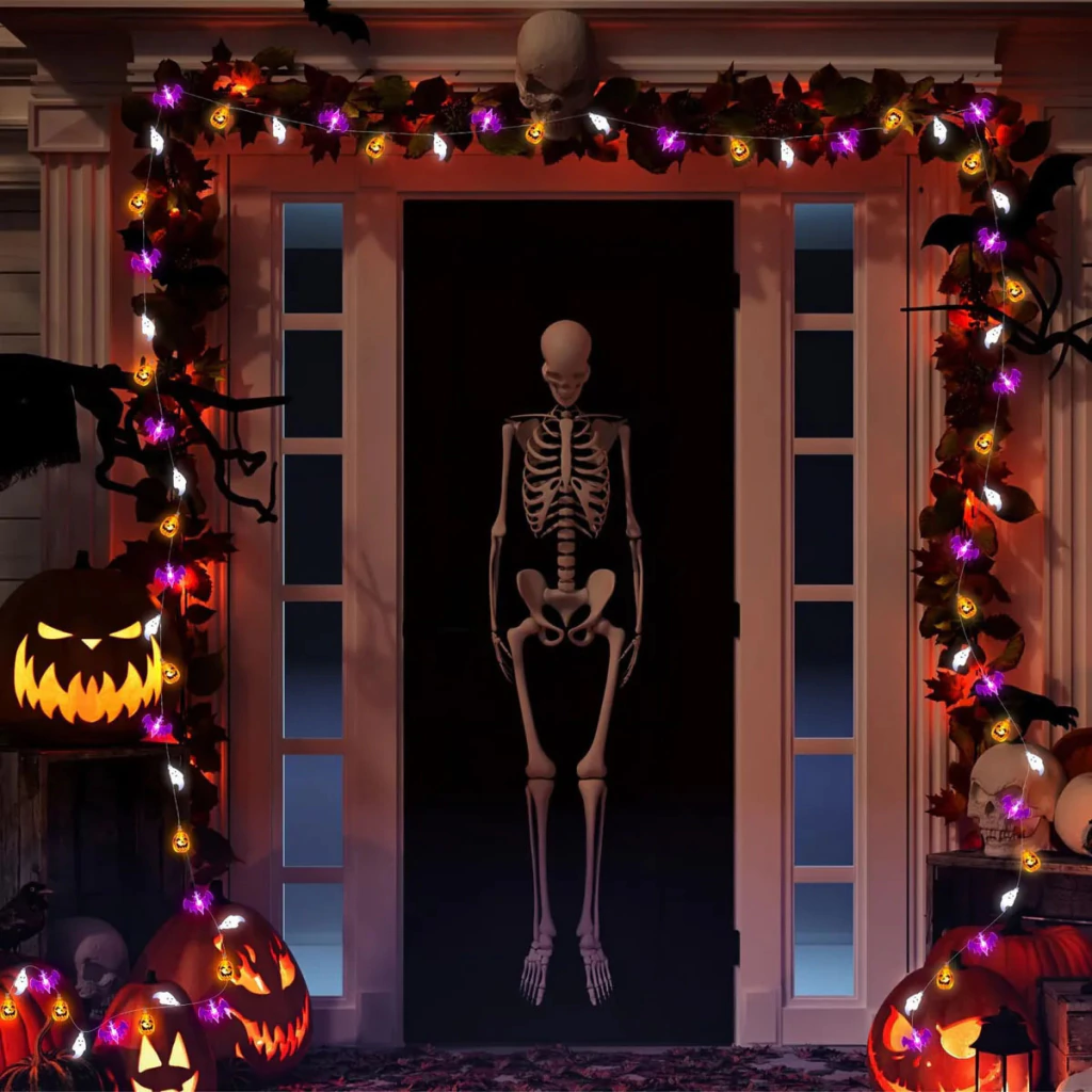 Guirnalda LED Halloween 20 Luces - Murciélago/Calabaza/Fantasma (Luz Cálida, AA)