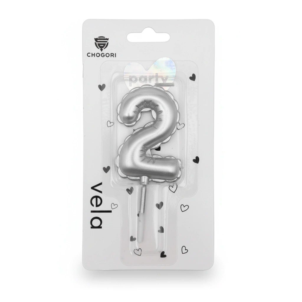 Vela Globito Metalizada N°2 Plata – 10 cm