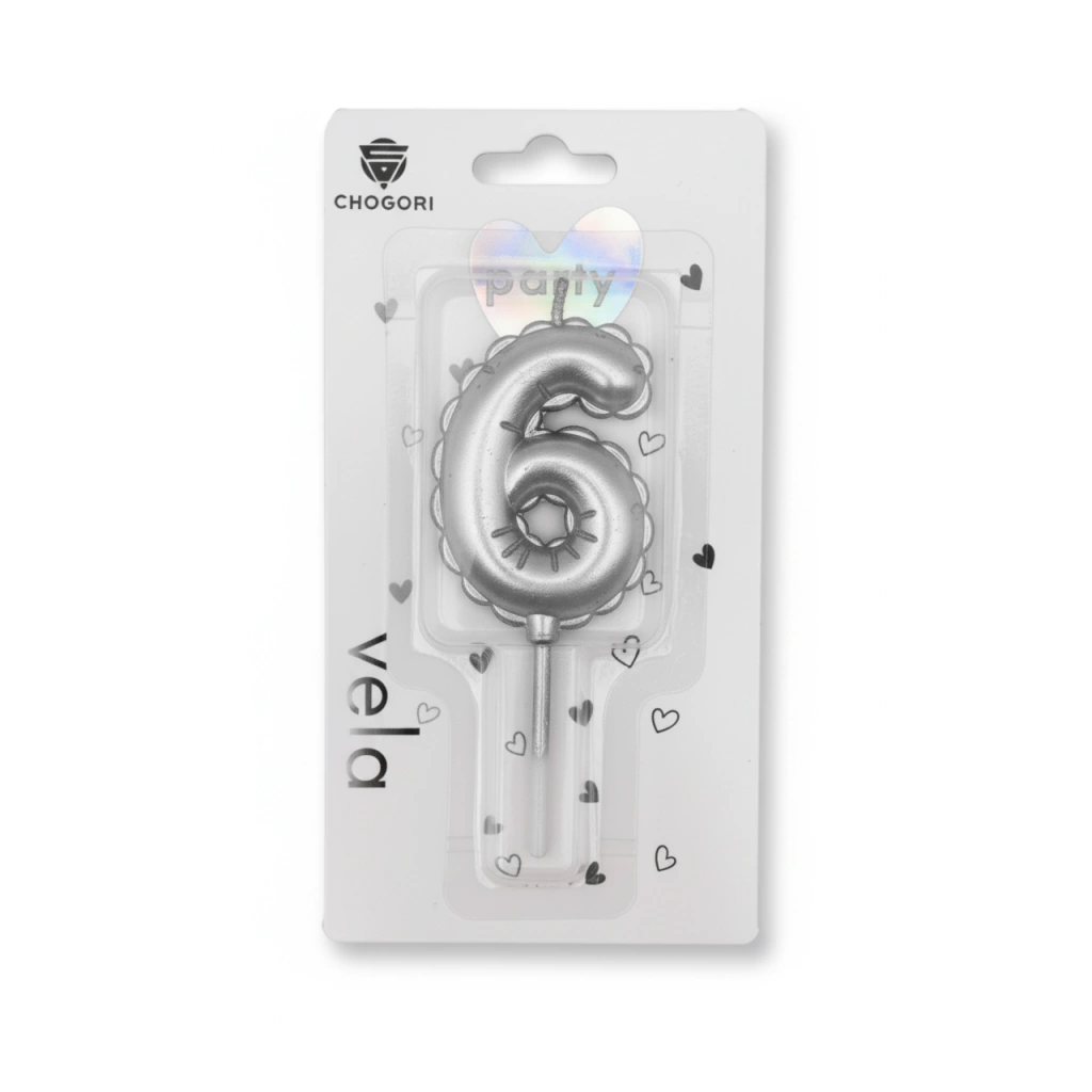 Vela Globito Metalizada N°6 Plata – 10 cm
