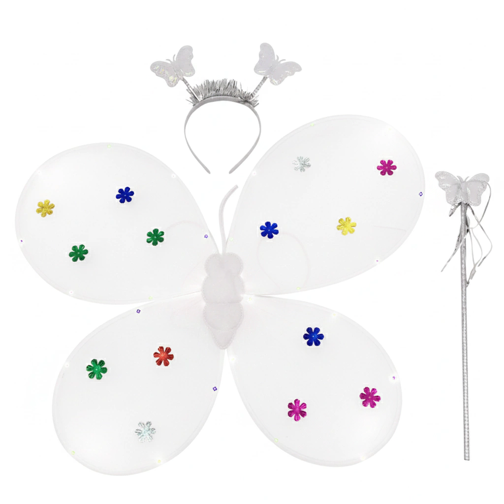 Set Mariposa Blanco 3 Piezas (Alas + Vincha + Varita)