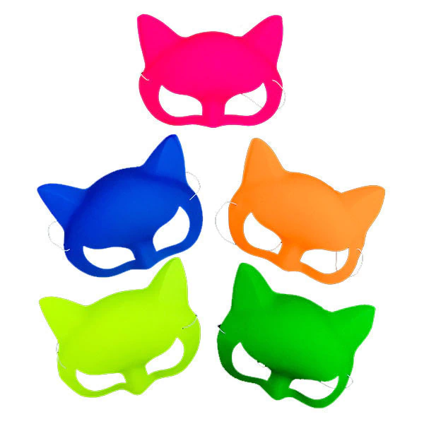 Antifaz Fluo Plástico con Elástico Diseño Gato x12 Colores Surtidos