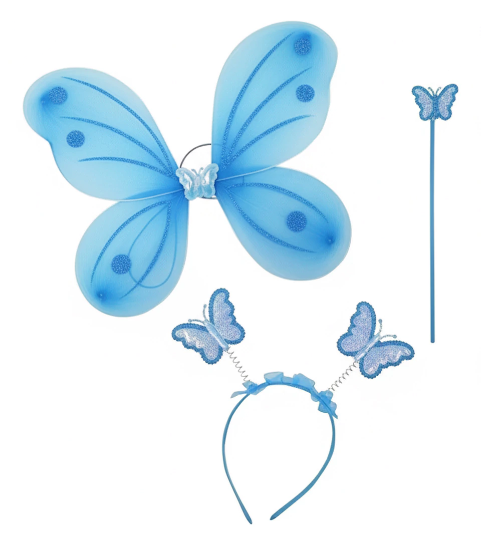 Set Mariposa Luminoso Celeste (Alas + Varita + Vincha)