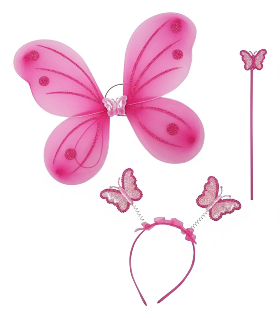 Set Mariposa Luminoso Rosa (Alas + Varita + Vincha)