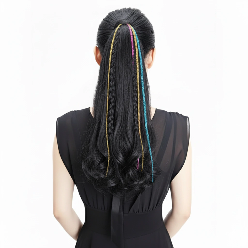 Extensión Mechón Liso con Oropel y Hebilla 50 cm