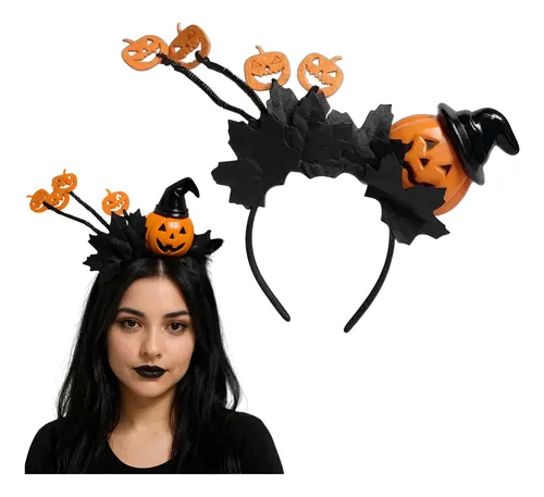 Vincha Halloween Calabaza con Hojas y Mini Calabazas