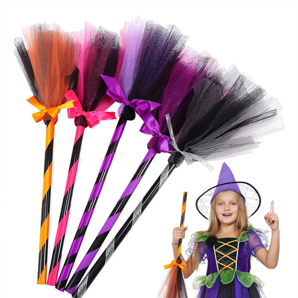 Escoba De Bruja Con Tul 80 Cm (Colores Surtidos)