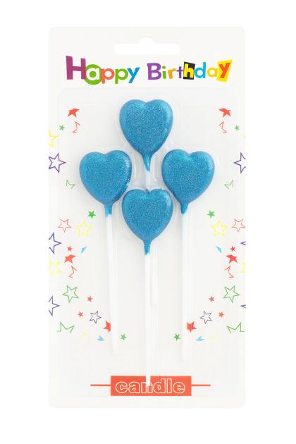 Vela Corazón Gibreada con Palito - Pack x4 (Azul)
