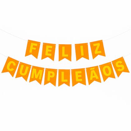 Banderín Neón "Feliz Cumpleaños" Naranja + Cinta