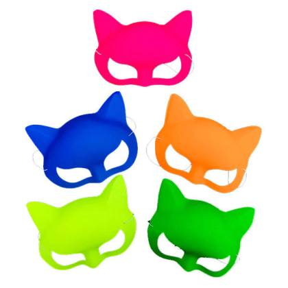Antifaz Fluo Plástico con Elástico Diseño Gato x12 Colores Surtidos