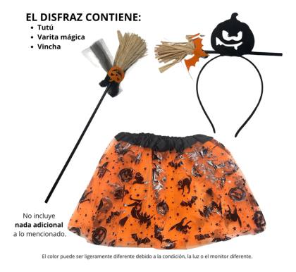 Set Halloween Bruja Naranja x3 - Vincha, Varita y Tutú