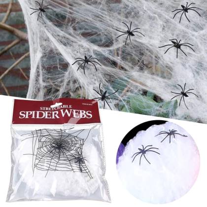 Tela De Araña Blanca Con Arañitas Halloween